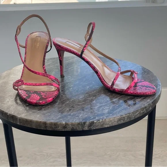 Aquazurra - Serpentine Neon Pink Snake Heel Sandals Sz. 39